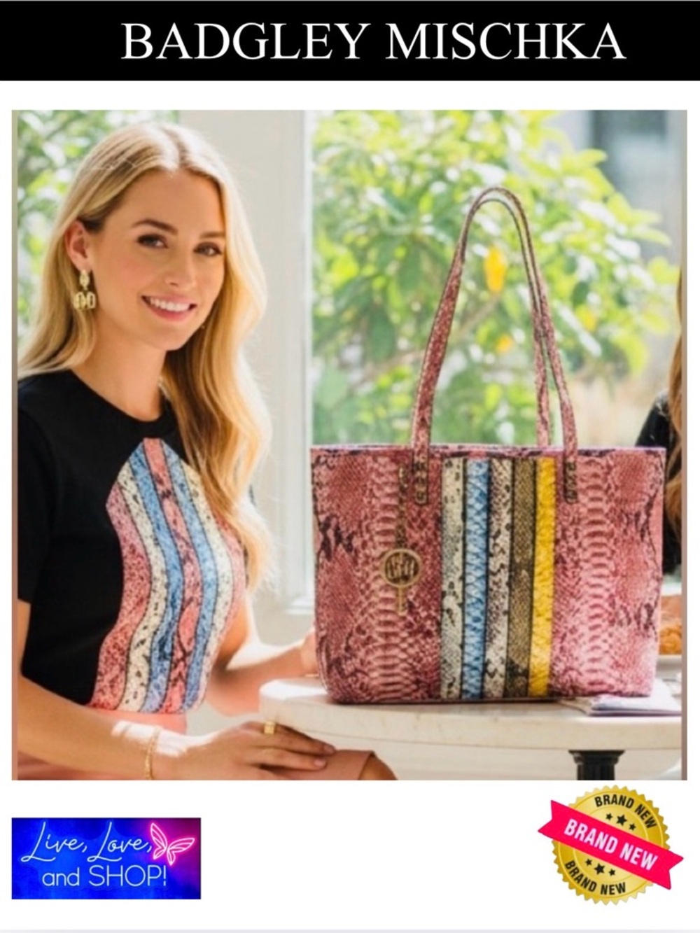 BADGLEY MISCHKA Pink Vegan Leather Snakeskin Print Tote Bag, NWT